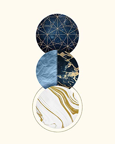 Modern Geometric Abstract Navy Blue Gold Wall Art Decor Prints, 4 (8x10) Unframed Photos, Artwork Gifts Under 20 for Home Bar Room Bathroom Office Design Studio Idea Lounge Student Teacher Friend