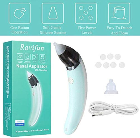Baby Nasal Aspirator, Ravifun Electric Nose Sucker for Newborns and Toddlers, USB Charging, 5 Levels of Suction Power