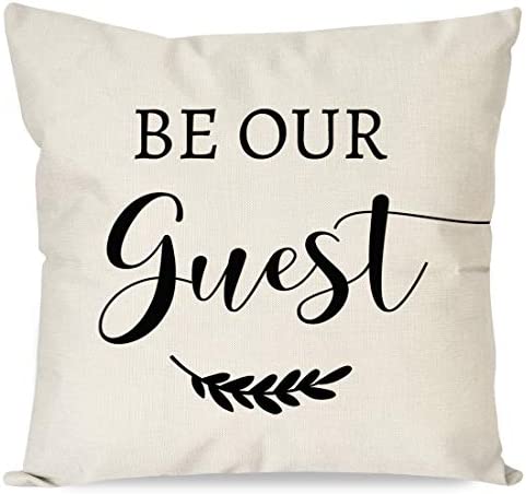 PANDICORN Set of 2 Farmhouse Throw Pillows Covers 18x18 with Quotes Stay Awhile Be Our Guest for Home Décor Living Room Outdoor Porch