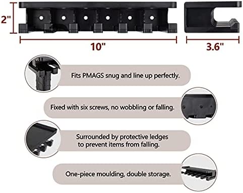 Adoreal Solid ABS Standard PMAG Rack Wall Mount with Storage Shelf, Mag Holder Wall Mount, Wall Magazines Display
