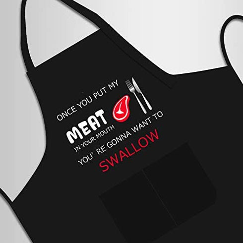 Funny Apron, BBQ Grill Apron with 2 Pockets, Funny Aprons for Men, Women, One Size Fits All, Cooking Aprons, Personalized Apron, BBQ Gift Apron for Father, Christmas Gift - Once You Put My Meat In