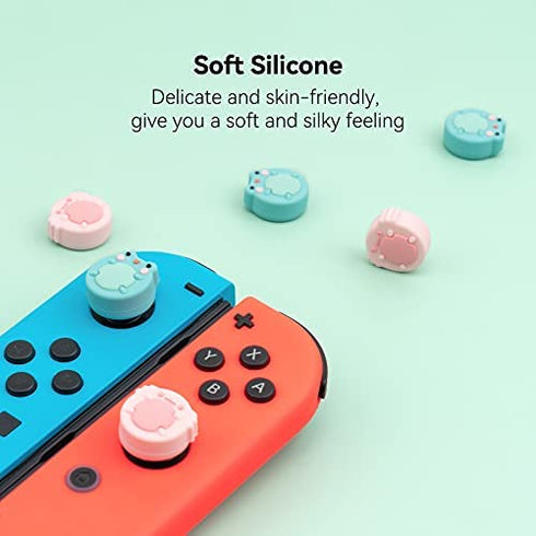 GeekShare Cute Animal Theme Silicone Joycon Thumb Grip Caps,Compatible with Nintendo Switch / OLED / Switch Lite,4PCS -- Frog & Axolotl