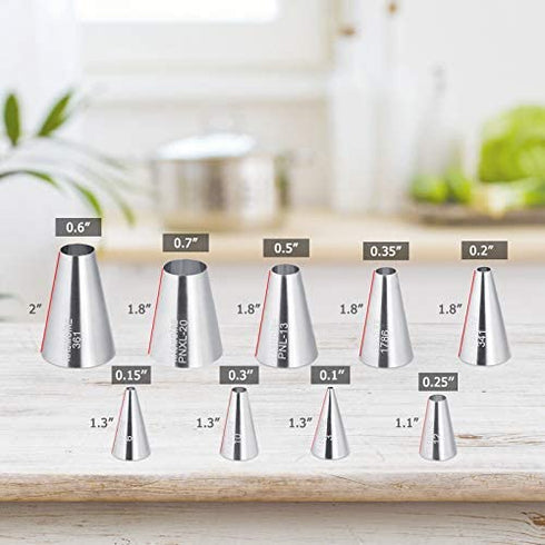 Kasmoire 9 Pcs Round Piping Tip ,Macaron Piping Tip ,Cake and Cookie Decorating Plain Tube Set