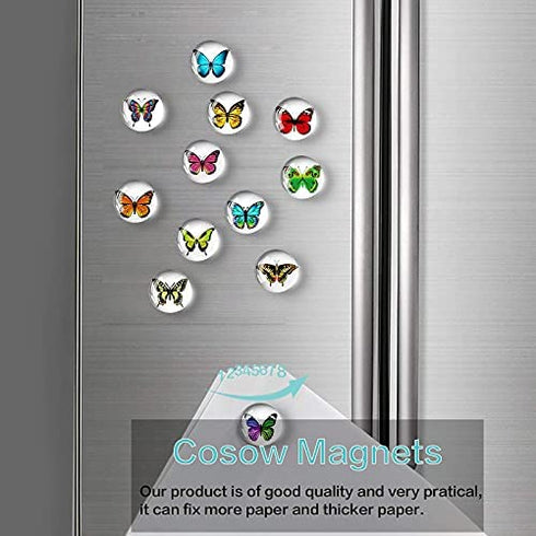 COSOW 12Pcs Glass Strong Magnetic Refrigerator Magnet Fridge Sticker - Butterfly Round Glass Fridge Decoration, Office Whiteboard Magnet, Cabinet Magnet, Dishwasher Magnet, Cabinet Cute Locker Magnet