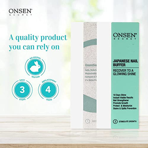 Onsen Secret Nail Buffer Block Replacement Pads - 3 Way Buffing Block Smooth Shine Natural Nail Buffing Pads w/ 3 Sides Coarse, Soft, Silky, Nail Buffer Replacement Pads Only - 4 Combo Pads - 1 Pack