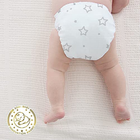 SmartNappy Cotton Muslin by Amazing Baby, NextGen Hybrid Cloth Diaper Cover + 1 Bi-fold Reusable Insert + 1 Reusable Booster, Stargazer, Gray, Size 1, 5-10 lbs