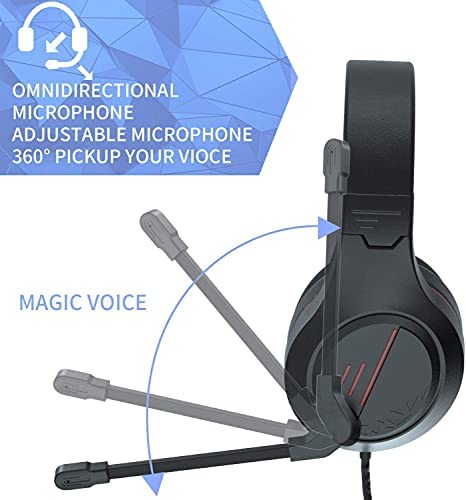 Anivia MH601 Headphones with Microphone LED Wired Headset with Active Noise Canceling Microphone, 3.5mm Audio Jack Stereo Headphone - Red (Game/Work/School)