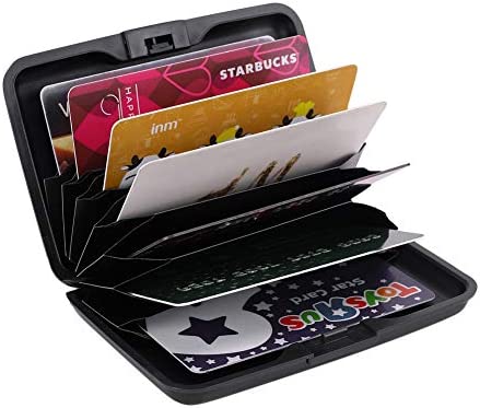 ELFISH RFID Blocking Credit Card Protector Aluminum ID Case Hard Shell Business Card Holders Metal Wallet for Men or Women (Black)
