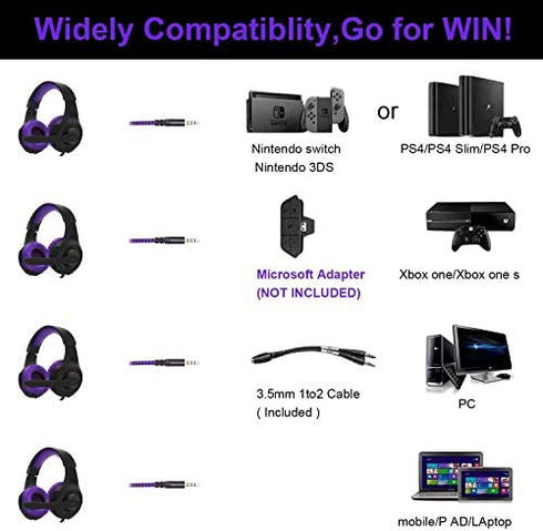 Anivia Computer Wired Over Ear Headphones Updated AH68 Stereo Surround Sound Headsets Gaming Headset with HD Mic, Volume Control, Noise Isolating, Bass, 3.5mm Audio-Jack for Multi-Platforms, Purple