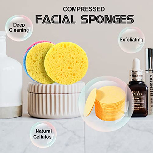 50-Count Compressed Facial Sponges for Estheticians- 100% Natural Cellulose Face Sponge Professional Cosmetic Spa Sponges for Face Cleansing, Massage, Pore Exfoliating, Mask, Makeup Removal (Yellow)