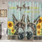 Donkey Shower Curtain, Cute Funny Donkey and Rustic Sunflower Floral on Country Wood Fence Bathroom Curtain, Farmhouse Animals Donkey Shower Curtain Teal Wood Board Famrhouse Shower Curtain, 69X70IN