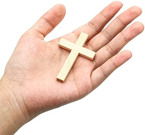 24 Pieces Natural Wooden Cross Wood Cross Pendants Mini Cross Beads for DIY Crafts Jewelry Making (Wood Color)