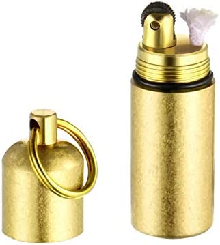 Dreambay Brass Keychain Mini Lighter and Container EDC Peanut Waterproof Lighter for Fire Starter Survival Camping Emergency Use