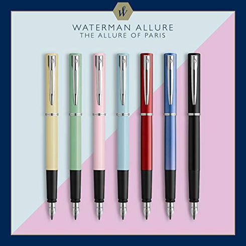 Waterman Graduate Allure Fountain Pen, Red Lacquer, Fine Nib, Blue Ink, Gift Box