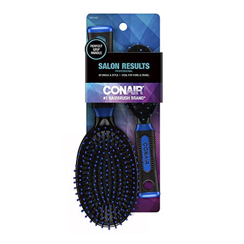 Conair Salon Results Hairbrush, 1 Travel Hairbrush and 1 Full-Sized Brush Included, Hairbrushes for Women and Men, Color May Vary, 2 Pack