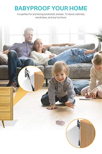 Furniture Straps for Baby Proofing(4 Pack), Metal Anti Tip Furniture Anchors Kit, Cabinet Wall Anchors Protect Toddler/Pet from Falling Furniture, Adjustable Earthquake-Resistant Child Safety Straps