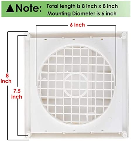 Dryer Vent Cover Outdoor 6 inch, Exterior Wall Vent Cover,White Louvered Outdoor Dryer Vent Cover (8'' x 8 '')