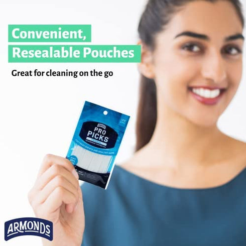 Armonds ProPicks Original Dental Picks for Teeth Cleaning - Disposable Plastic Toothpicks for Teeth & Gums - Cleans Teeth & Massages Gums - Fresh Mint Flavor - 6 Packages x 120 Interdental Tooth Picks