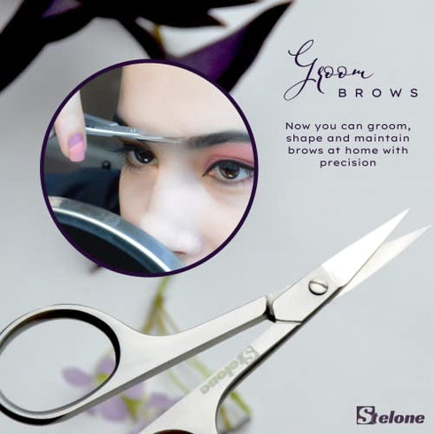 Stelone Cuticle Scissors, Eyebrow Scissors for Women, Stainless Steel Curved Blade Little Manicure Scissors, Brow Scissors & Cosmetic Scissors for Facial Hair & Eyelash Trimming - Best Makeup Scissors