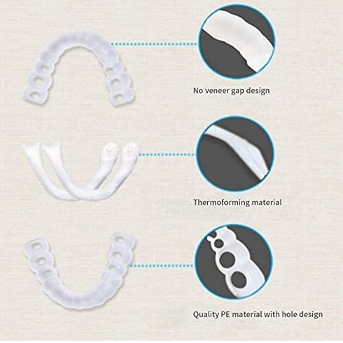 4 Pairs Veneers Snap in Teeth Teeth Comfort Fit Whitening Veneer Snap on Dentures with Woman & Man Party in Smile Beautiful Snapping Instants