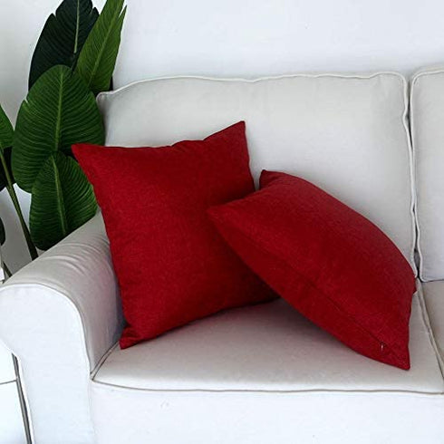 Artcest Set of 2, Kids Decorative Linen Bed Throw Pillow Case, Sofa Durable Modern Stylish, Comfortable Cushion Cover for Couch, 12"x12" (Burgundy)