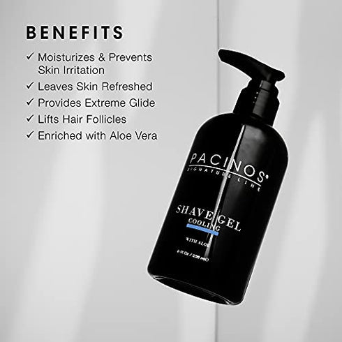 Pacinos Shave Gel - Clear Cooling Gel with Aloe Vera, Prevents Skin Irritation & Moisturizes, All Hair Types, 8 fl. oz.