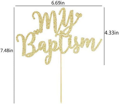 PALASASA Gold Glitter My Baptism Cake Topper - Holy First Communion Baby Shower - Christening Party Decoration Bless This Child