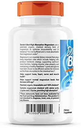Doctor's Best High Absorption Magnesium Glycinate Lysinate, 100% Chelated, Non-GMO, Vegan, Gluten & Soy Free, 100 mg, 240 Count