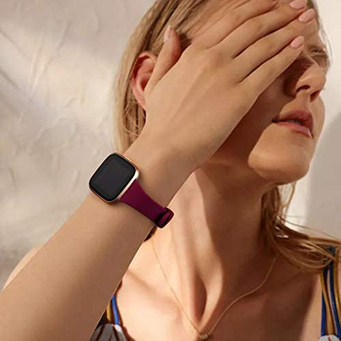 6 Pack Silicone Bands Compatible with Fitbit Versa 2 Bands / Fitbit Versa Bands /Versa Lite/Versa SE, Soft Silicone Slim Narrow Replacement Wristbands for Fitbit Versa 2 Smart Watch (6 Pack D, Large)