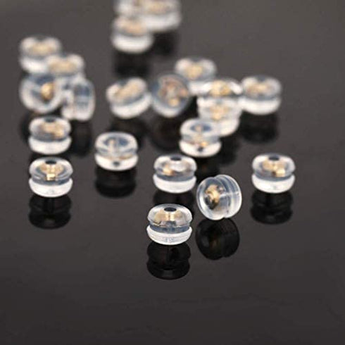 14K Real Solid Gold Earring Backs Hypoallergenic Soft Clear Silicone Earrings Backings Ear Piercing Replacements Secure Safety for Studs Drop Comfortable