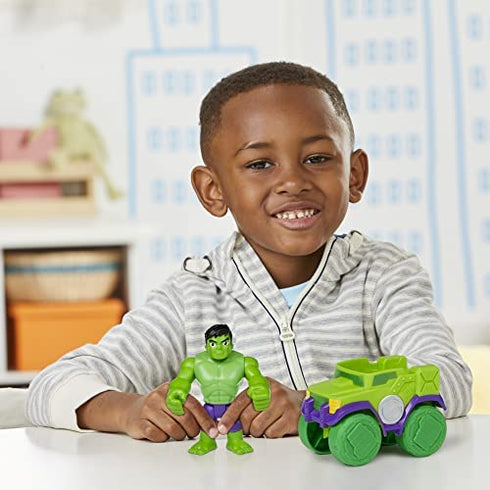 Hasbro Marvel Spidey and His Amazing Friends Hulk Action Figure and Smash Truck Vehicle, Pre-School Toy for Children Aged 3 and Up, Multicolor (F3989)