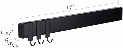 Stainless Steel Magnetic Knife Strip Holder for Wall with 3 Hooks 16 Inch, 25% Stronger Magnet, Adhesive Magnetic Knife bar Rack No Drilling - by KITCHENDAO