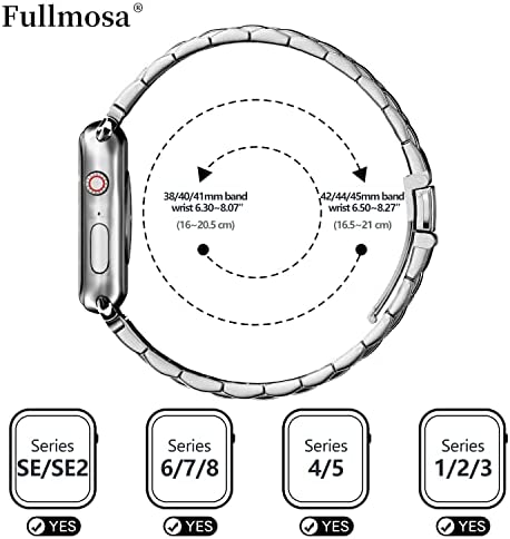 Fullmosa Compatible Apple Watch Band 42mm 44mm 45mm 49mm 38mm 40mm 41mm, Stainless Steel iWatch Band with Case for Apple Watch Series 8/7/6/5/4/3/2/1/SE/SE2/Ultra, 42mm 44mm 45mm Silver