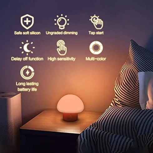 LED Mushroom Lamp, Rechargeable Mushroom Night Light, Multi-Color Cute Mushroom Nightlamp, Dimmable Mushroom Nightlight for Bedroom, Nursery Light for Baby Breastfeeding.(Warm Lighting)