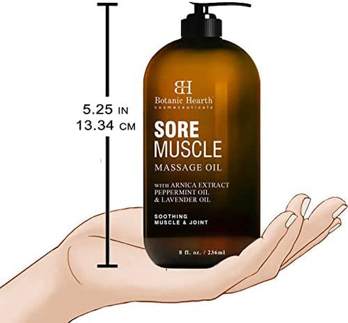 BOTANIC HEARTH Sore Muscle Massage Oil - with Arnica Montana Extract and Essential Oils - Warming and Relaxing - Soothes Tired Sore Muscles and Joint Pain, 8 fl oz