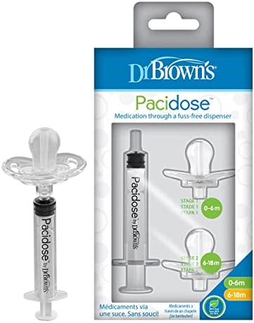 Dr. Brown's Pacidose Pacifier and Liquid Baby Medicine Dispenser with Oral Syringe and Two Sizes of Pacifier Bulbs - 0-6m and 6-18m