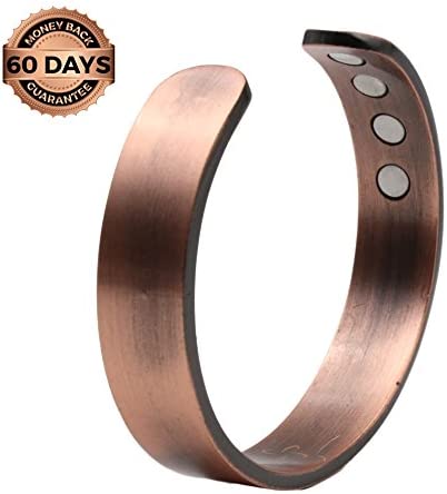 Reevaria - Pure Copper Plain Magnetic Heavyweight Cuff Bracelet for Men, with 8 Magnets 3500 Gauss