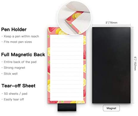 5 Pack Magnetic Notepads for Fridge with Pen Holder, Full Magnet Back Notepad, to Do List, Grocery Shopping, Summer Theme, 6" x 3", 50 Sheets, Magnet Memo Pad for Fridge, Locker, File Cabinet, etc