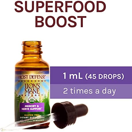 Host Defense, Lion's Mane Extract, Promotes Mental Clarity, Focus and Memory, Mushroom Supplement, Plain, 1 fl oz