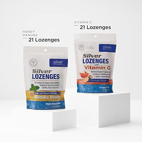American Biotech Labs - Silver Biotics - Colloidal, Silver Lozenges - Made With 60 Ppm Silversol Technology And Made With Best Honey Manuka - 21 Count Bag