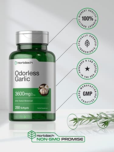 Odorless Garlic Softgels | 250 Count | Ultra Potent Garlic Extract | Non-GMO & Gluten Free Pills | by Horbaach