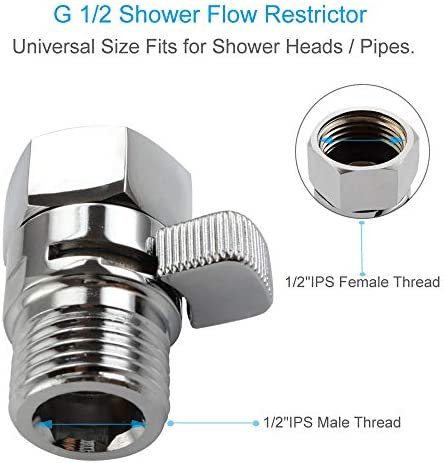 Shower Regulator Valve, APLusee Brass Shower Head Shut Off Control Valve, Water Flow Restrictor with On Off Switch, Chrome