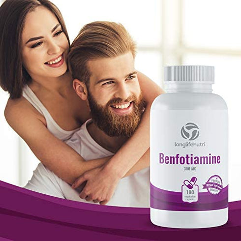 Benfotiamine 300mg 180 Vegetarian Capsules | Fat-Soluble Vitamin B1 Thiamine Powder Supplement | Promotes Healhty Circulation | Supports Nervous System | Mega Benfo Thiamin Complex