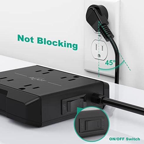 Power Strip with USB C, Aijoy 4 Outlets and 4 USB Ports, Desktop Charging Station with 20W USB C, 5 ft Extension Cord, Compact for Travel, Cruise Ship, Dorm Rooms, and Office, Black