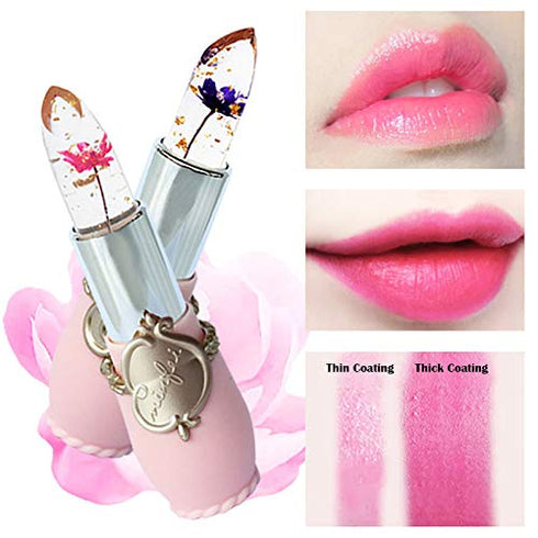 Flower Lip Gloss Crystal Jelly Lipstick, 6 Packs Long Lasting Nutritious Lip Balm Lips Moisturizer Magic Temperature Color Change Lipgloss (pink)
