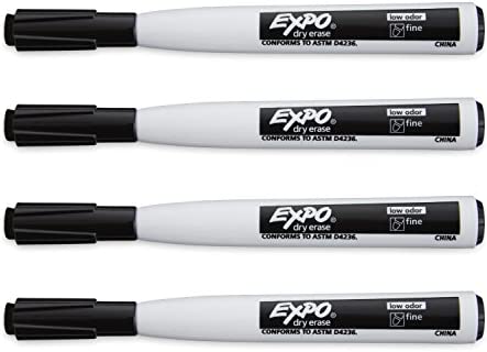 EXPO 1944745 Magnetic Dry Erase Markers with Eraser, Fine Tip, Black, 4-Count