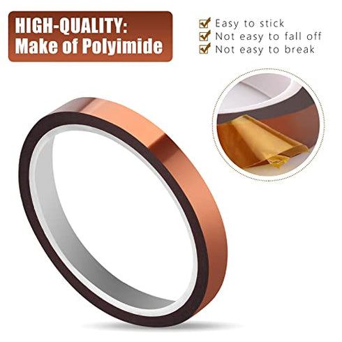 3 Rolls Heat Tape, 10mm x 90ft Heat Resistant Tape, No Residue Heat Transfer Tape Kapton Tape, Heat Tape for Sublimation, Heat Press, Electronics, Soldering, 3D Printing