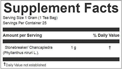 Stone Breaker Chanca Piedra Herbal Tea - 100% Naural from Peru ( 25 Tea Bags ) Natural Kidney Cleanse & Gallbladder Stones Support– Detoxify Urinary Tract, Flush Impurities, Clear Urinary System