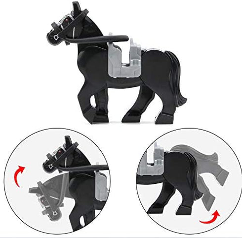 Feleph Black War Horses Set Animals Building Block Toys Ranch Farm Medieval Knight Accessories Compatible with Major Brands?5 PCS?