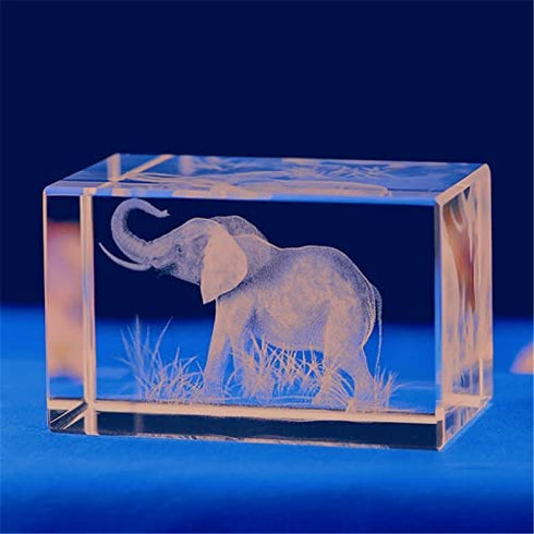 Elephant GIFTS/3d Laser Etched Crystal Art of Elephant Figurines Crystal Glass Cube Engraving for Home Decoration Birthday, Elephant Gifts for Women Girl Children Men (303040mm)